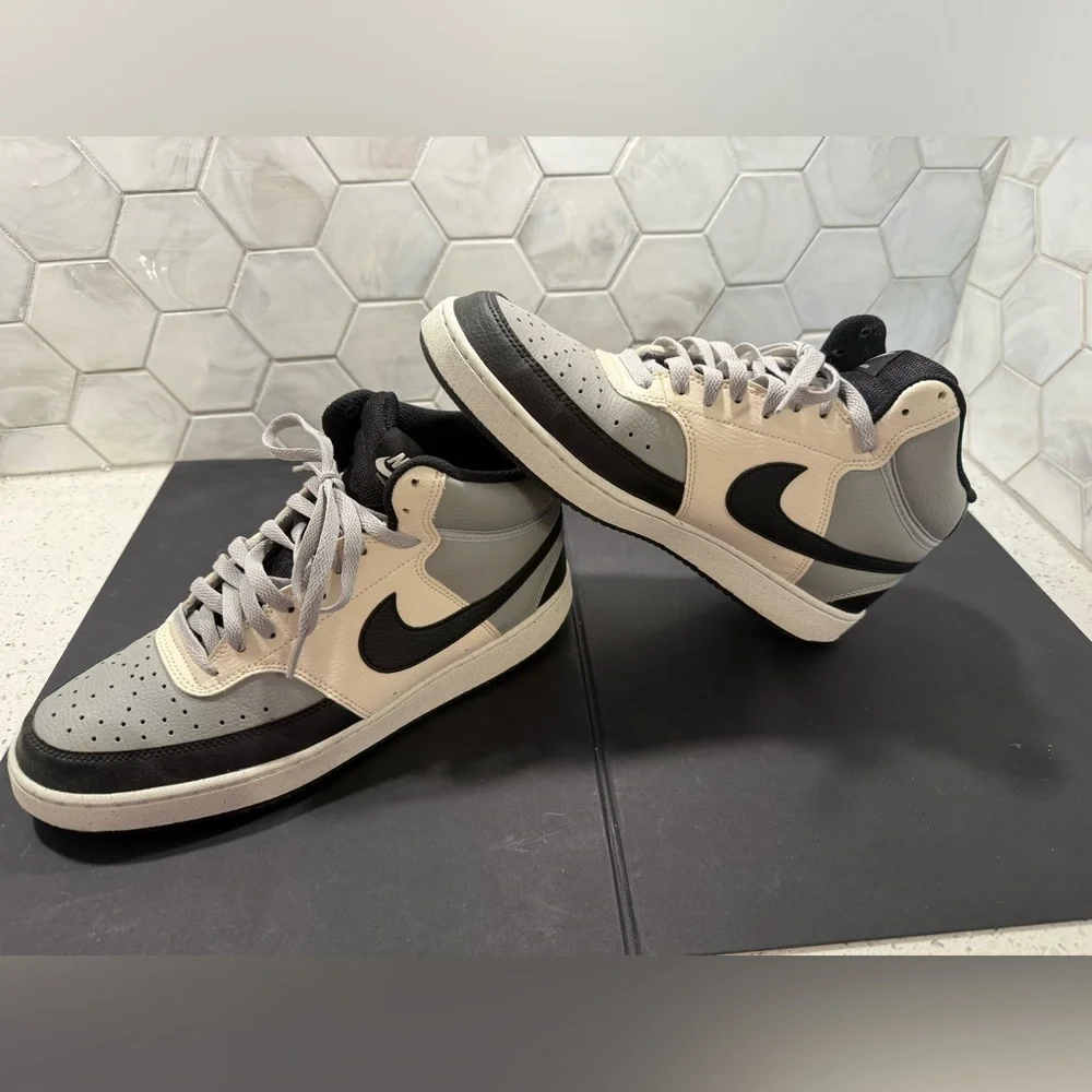 Size 10 - Men’s Nike Court Vision Next Nature Mid White Black Gray - Worn Once